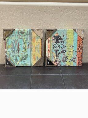 Artbeats Set of 2 Canvas Prints Aqua Blue Multi Color 12" Square Each New!